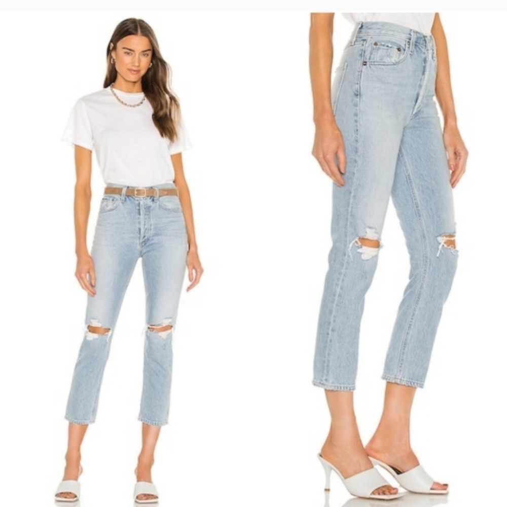 AGOLDE Riley high rise straight crop jeans clear skies